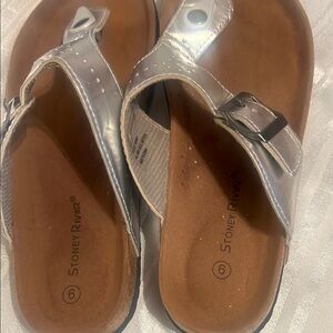 Silver Comfort Sandals with Cork Footbed